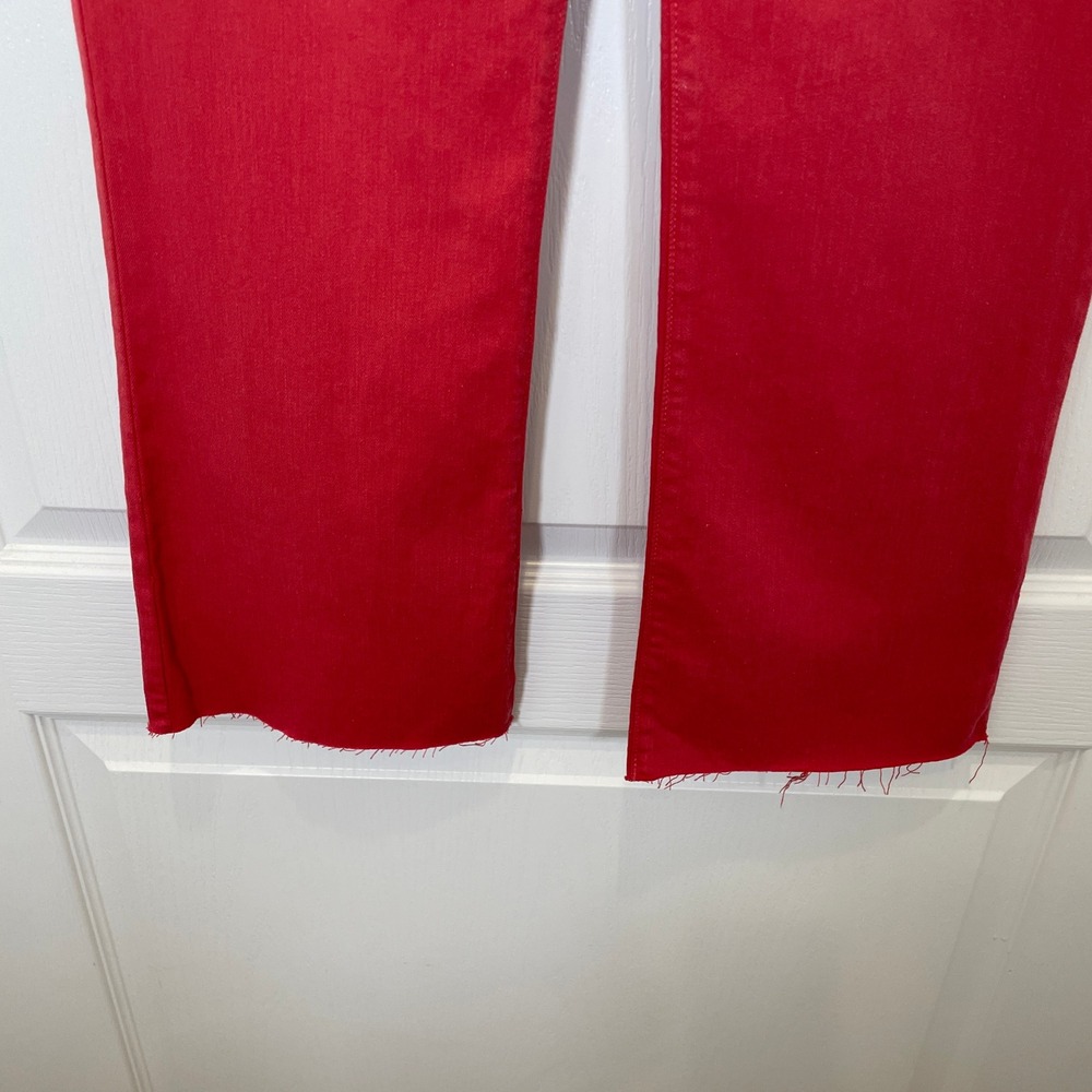 PAIGE Jeans Relaxed Rory Crop Racing Rose Red Raw Hem Stretch Womens Size 29 - Picture 4 of 10